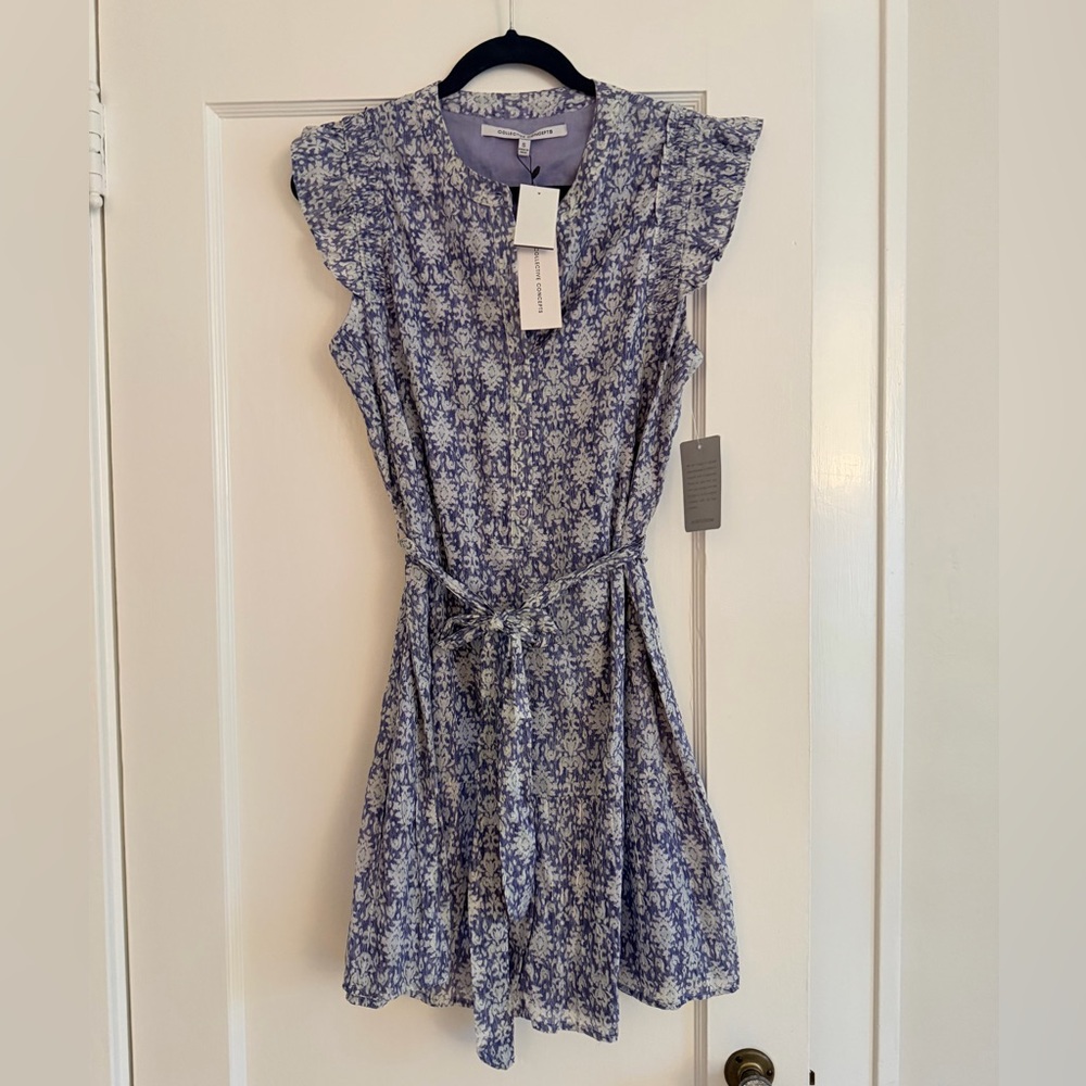 Collective Concepts Blue and White Patterned Dress